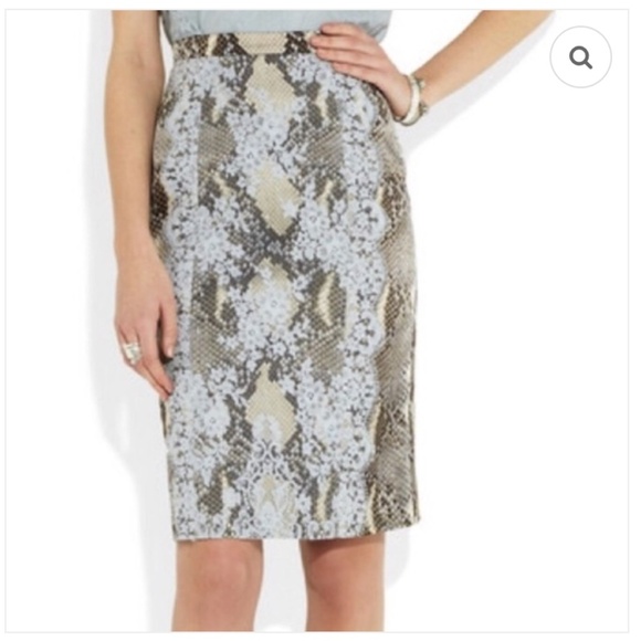 ERDEM Ari snake printed pencil skirt w/ blue lace panel, silk lining - US 8 - Picture 1 of 15